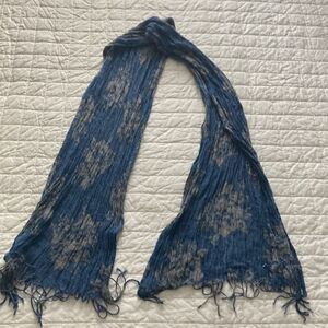 Dark blue with Grey Floral Linen Blend Long Scarf